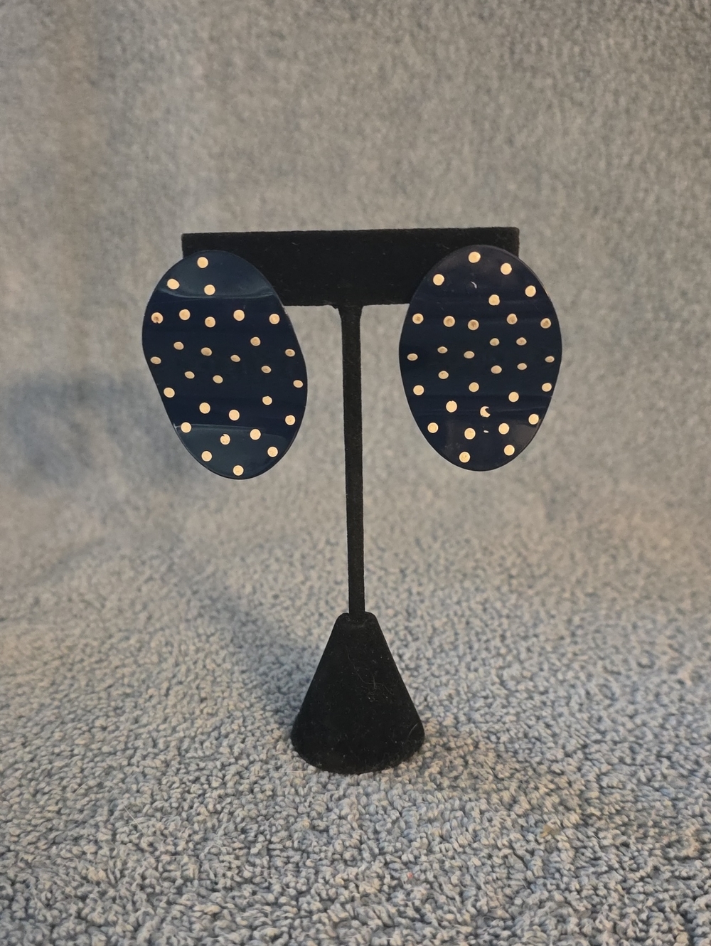 Navy Polka Dot Oval Statement Earrings